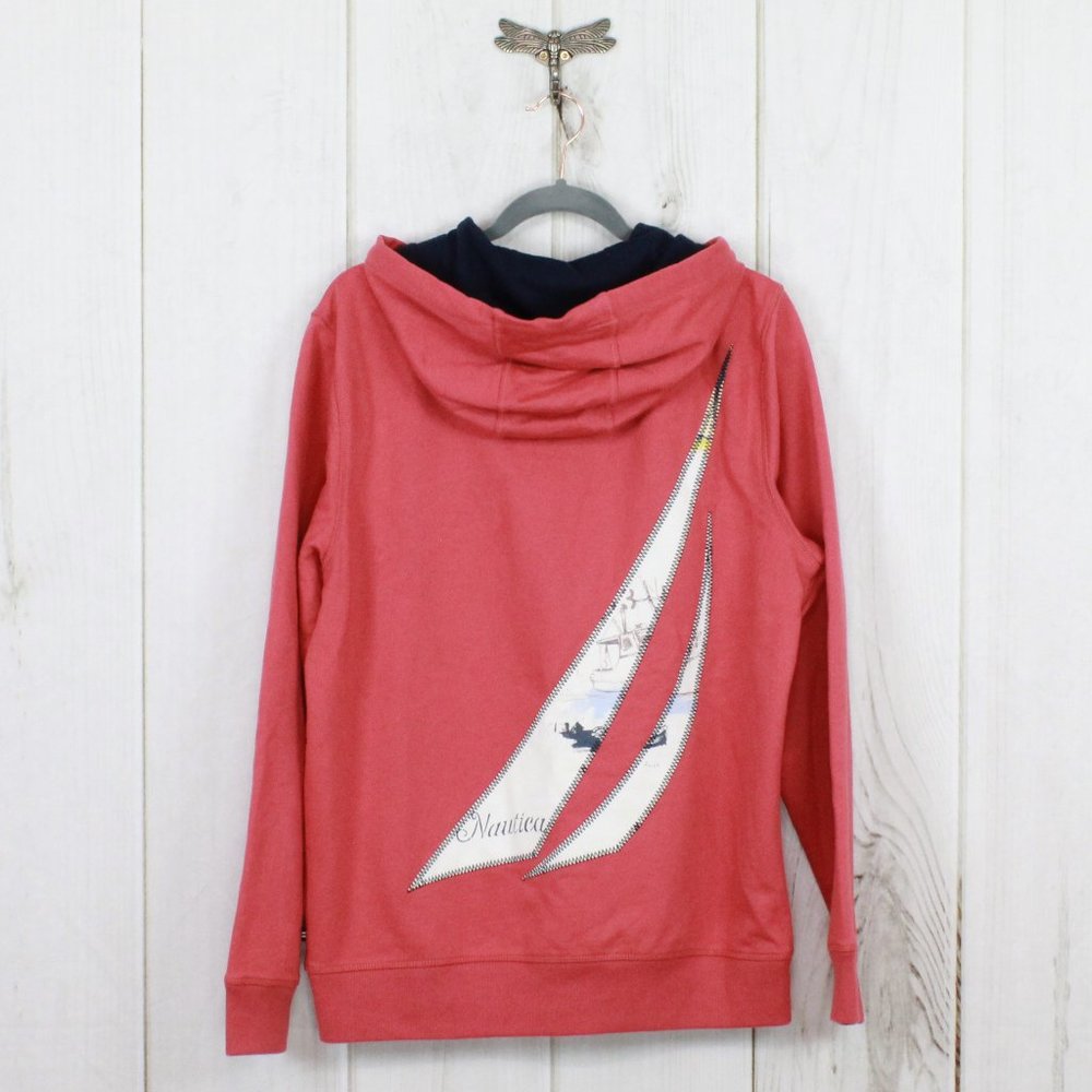 Nautica Orange Sailing Patch Full Zip Cotton Hooded Pullover Jacket Size M - Picture 6 of 13